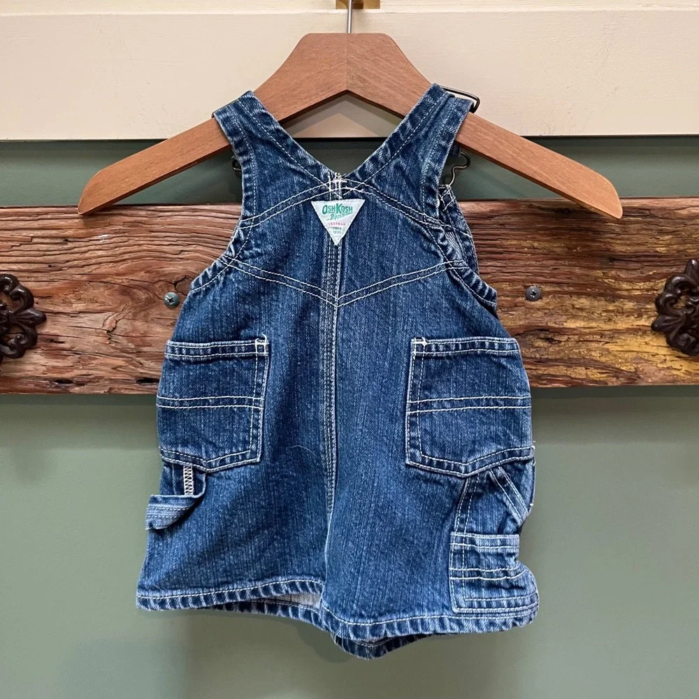 OshKosh Bgosh Baby Girls Blue Denim Vestbak Overall Dress 3-6 Months Medium Wash